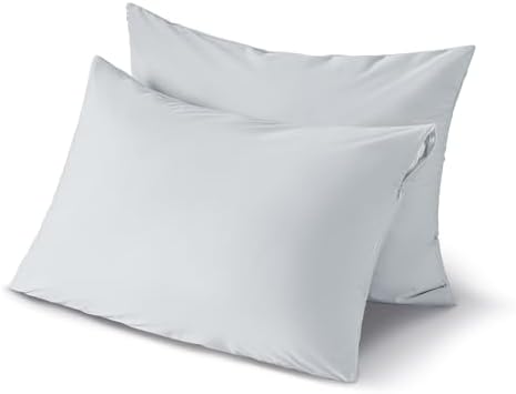 JELLYMONI Waterproof Pillow Protectors - 20 x 26 Set of 2 Light Grey