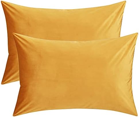 StangH Velvet Pillowcases Set of 2 Warm Gold 20x30 Inch Zippered Covers