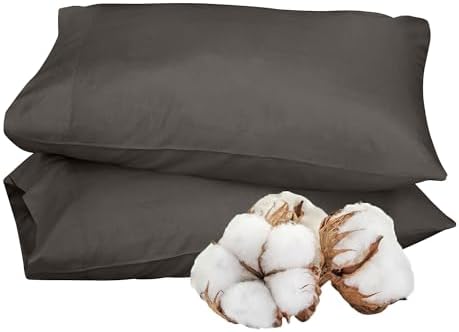 ROYALE LINENS 300 Thread Count Pillowcases Set of 2 - Percale Grey