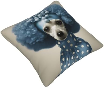 Ogniwo Blue Poodle Polka Dot Throw Pillow 12x12 Inch Soft Square Cushion Cover