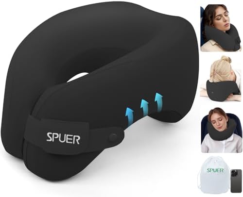 SPUER 2in1 Ergonomic Memory Foam Travel Pillow - Adjustable Black