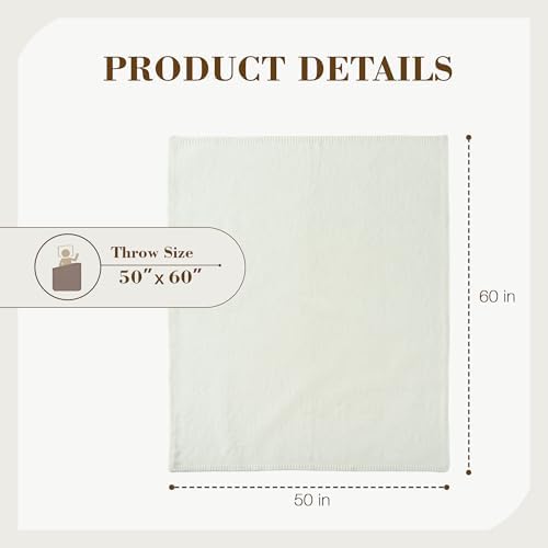 Carriediosa Wool Blend Knit Throw Blanket 50 x 60 Vanilla Cream