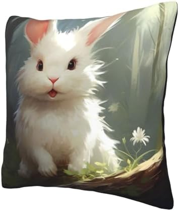 Ogniwo Cute White Rabbit Throw Pillow 12x12 Inch Soft Square Cushion Case 1