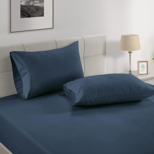 Lane Linen 100 Organic Cotton Pillow Cases Set of 2 - Navy Blue