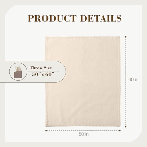 Carriediosa Wool Blend Knit Throw Blanket 50x60 Light Beige