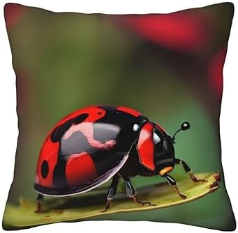 Red Ladybug Dasisy Throw Pillow 12x12 Inch