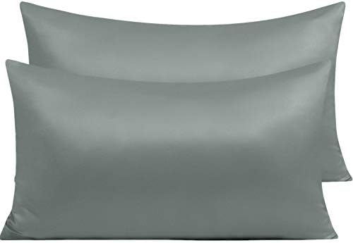 NTBAY Satin Pillowcases Set of 2 with Hidden Zipper 20x36 Inches Dark Grey