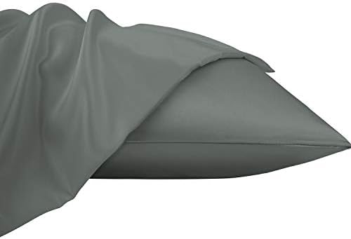 NTBAY Satin Pillowcases Set of 2 with Hidden Zipper 20x36 Inches Dark Grey