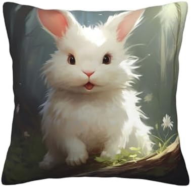 Ogniwo Cute White Rabbit Throw Pillow 12x12 Inch Soft Square Cushion Case 1