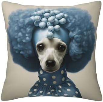Ogniwo Blue Poodle Polka Dot Throw Pillow 12x12 Inch Soft Square Cushion Cover