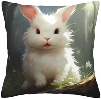 Ogniwo Cute White Rabbit Throw Pillow 12x12 Inch Soft Square Cushion Case 1