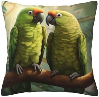 Ogniwo Couple Parrots Olive Throw Pillow 12x12 Inch