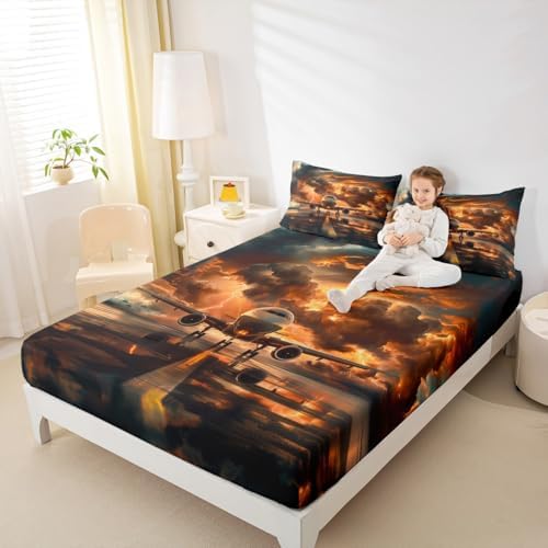 Manfei Sunset Sky Dusk Clouds Queen Fitted Sheet Set 1