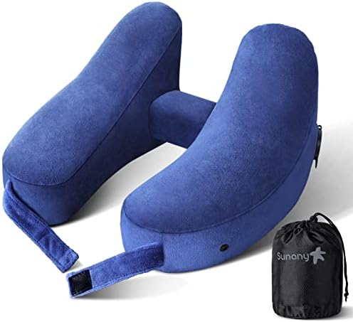 Sunany Inflatable Travel Neck Pillow with Soft Velour Cover