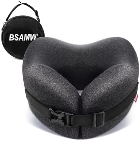 Travel Neck Pillow with Vacuum Memory Foam and Chin Support Black