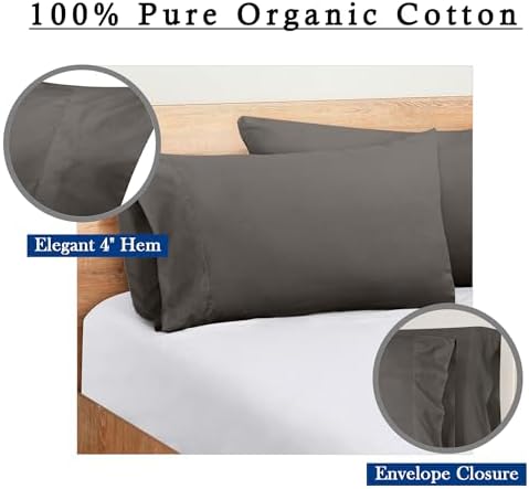 ROYALE LINENS 300 Thread Count Pillowcases Set of 2 - Percale Grey