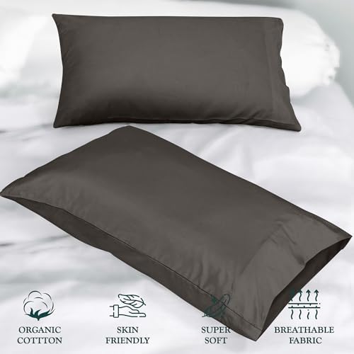 ROYALE LINENS 300 Thread Count Pillowcases Set of 2 - Percale Grey