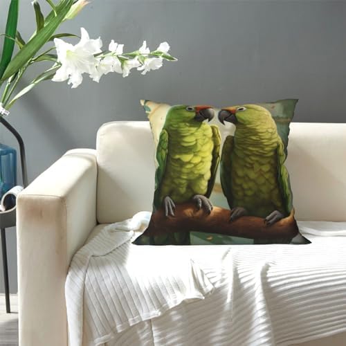Ogniwo Couple Parrots Olive Throw Pillow 12x12 Inch