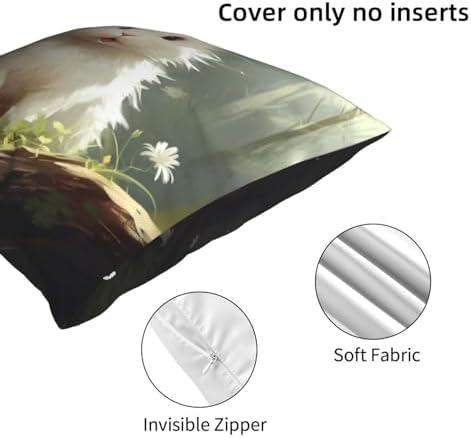 Ogniwo Cute White Rabbit Throw Pillow 12x12 Inch Soft Square Cushion Case 1