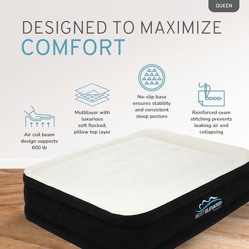 RestElevated Luxury Pillow Top Queen Air Mattress Black Cream