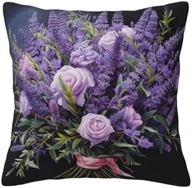 Ogniwo Lavender Bouquet Throw Pillow Soft 12x12 Inch Square Cushion Case