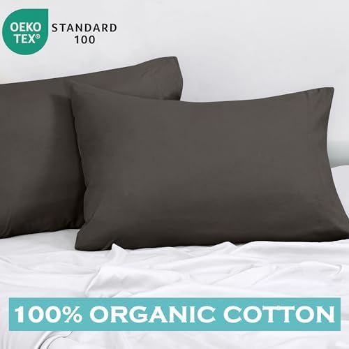 ROYALE LINENS 300 Thread Count Pillowcases Set of 2 - Percale Grey