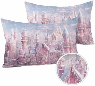 Waterproof Pillow Protector 2 Pack Dreamy Pink Xmas Town Trees