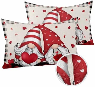 Waterproof Pillow Protector 2 Pack with Red Heart Plaid Design 1