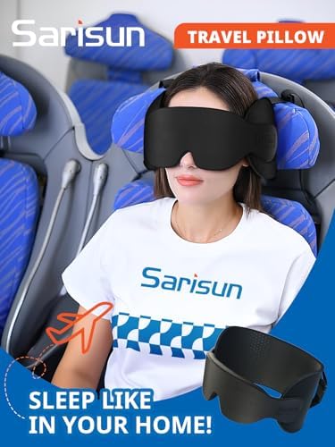 SARISUN Ultra-Thin Airplane Pillow with 3D Eye Mask