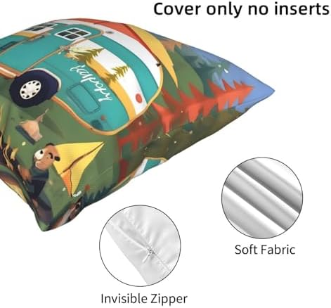 Ogniwo Happy Camper Throw Pillow 12x12 Inch Soft Square Cushion Cover