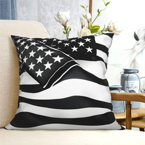 Black and White American Flag Throw Pillow 12x12 Inch