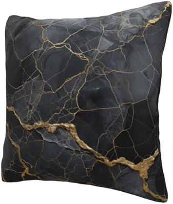 Ogniwo Black Textured Marble Throw Pillow 12x12 Inch 1