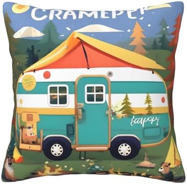 Ogniwo Happy Camper Throw Pillow 12x12 Inch Soft Square Cushion Cover