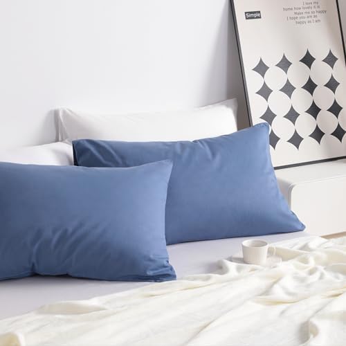 NTBAY Queen Cotton Pillowcases Set of 2 Denim Blue