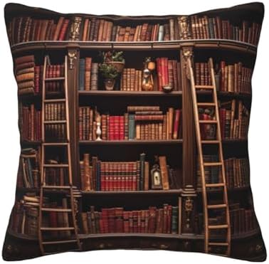 Ogniwo Library Bookshelf Throw Pillow 12x12 Inch Soft Square Cushion Case