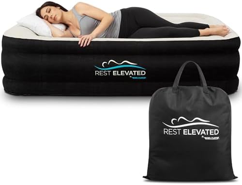 RestElevated Luxury Pillow Top Queen Air Mattress Black Cream