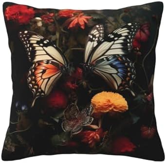 Ogniwo Butterfly Kissing Flowers Pillow Cover 12x12 Inch