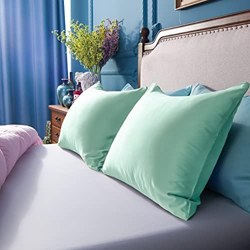 NTBAY Premium Satin Pillowcases Set of 2 20x26 Inches Cyan