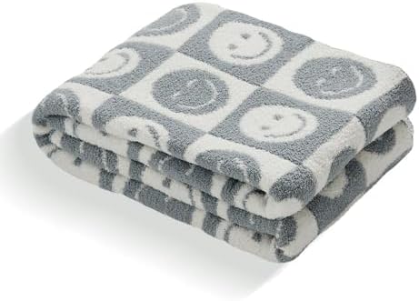 VBC Baby Throw Blankets with Smiley Faces Checkered Reversible Soft Cozy Warm Blanket