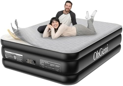 OhGeni Luxury Queen Air Mattress with Built-in Pump and Silk Foam Topper