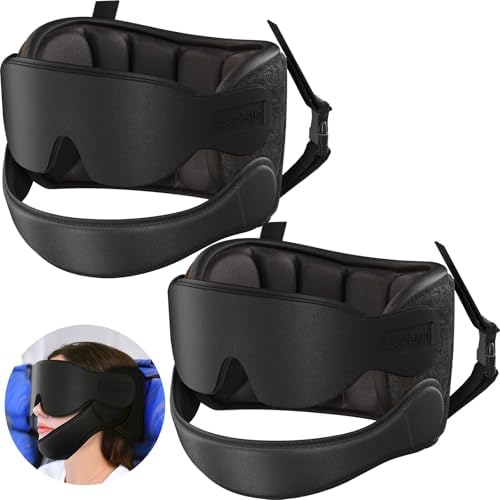 SARISUN 2-Pack Travel Pillow with Chin Strap and Eye Mask