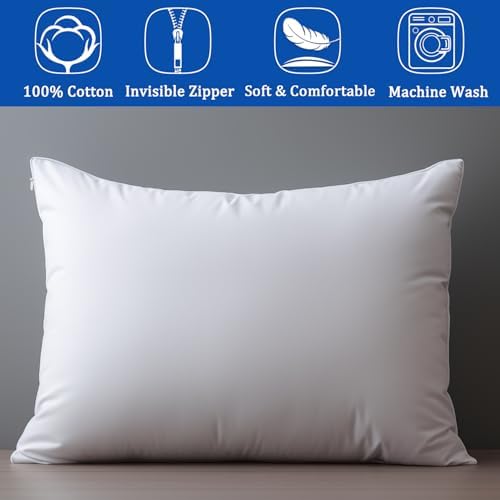 Precoco King Size Pillow Protectors - 100 Cotton with Hidden Zipper