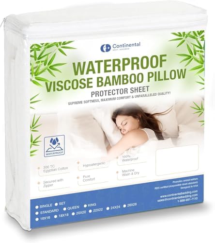 Continental Bedding Bamboo Viscose Pillow Protectors - 24x24 Inch Zippered Pack of 1