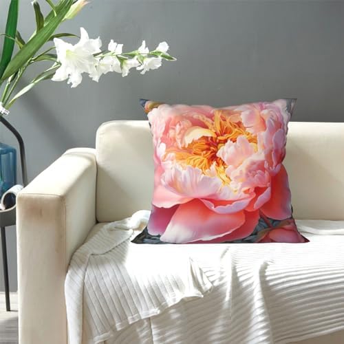 Garden Peony Throw Pillow 12x12 Inch