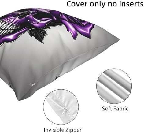 Purple Rose and Skull Throw Pillow 12x12 Inch Soft Square Cushion Case