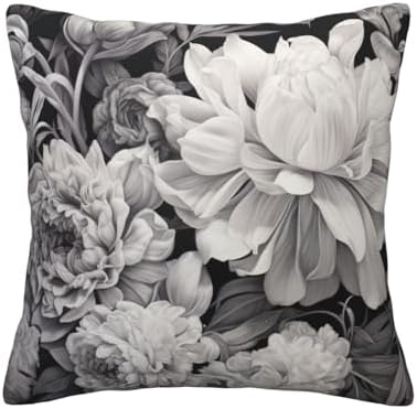 Floral Graphite Throw PillowSoft Square 12x12 Inch Cushion Cover