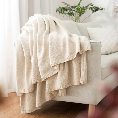 Carriediosa Wool Blend Knit Throw Blanket 50x60 Light Beige