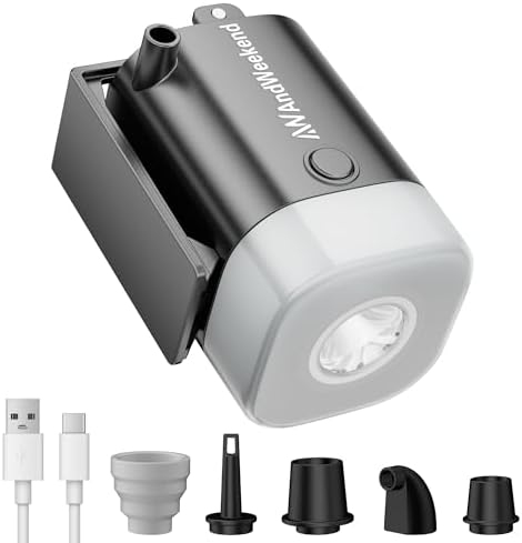 THE WEEKEND Portable Air Pump with Camping Lantern and 5 Nozzles Black