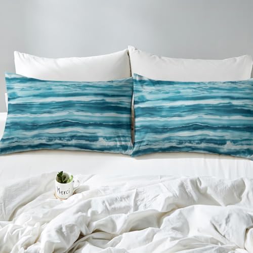 Manfei Modern Simple Blue Stripes Fitted Sheet Set with Pillowcase