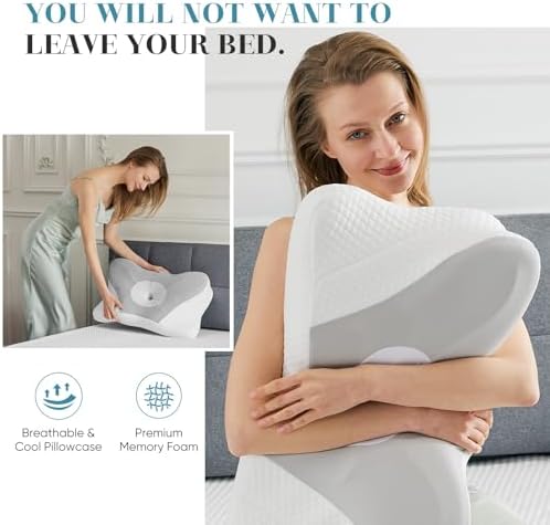 Sweetcrispy Cervical Pillow - Ergonomic Memory Foam Neck Support Grey
